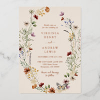 Invitation de mariage en feuille d'or rose floral 