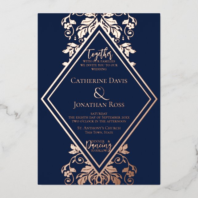 Aluminium Invitation de mariage en feuille métallisée Damask (Recto)
