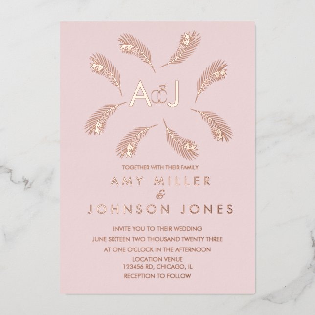 Aluminium Invitation de mariage en feuille tropicale avec an (Recto)