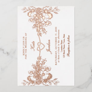 Aluminium Invitation de mariage en forme de cœur floral or r