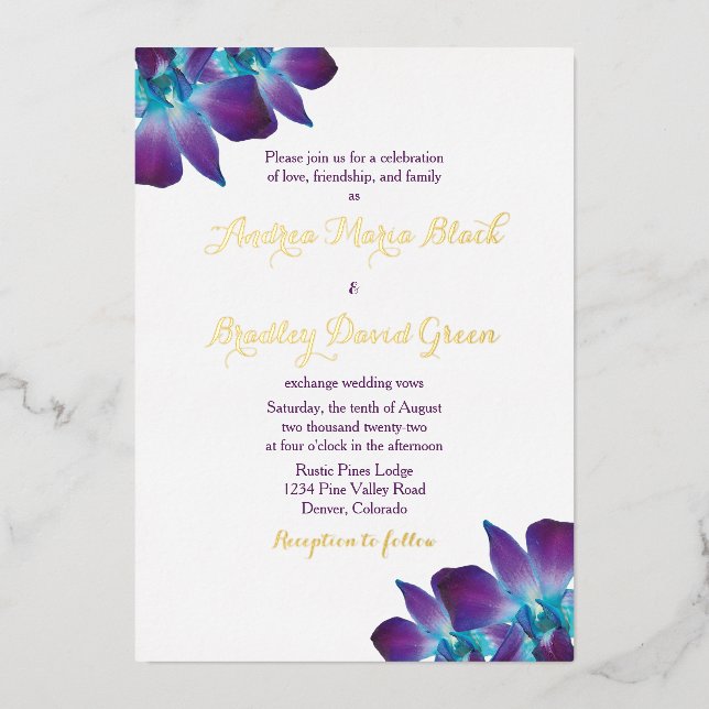 Aluminium Invitation de mariage en or avec orchidée dendrobi (Recto)