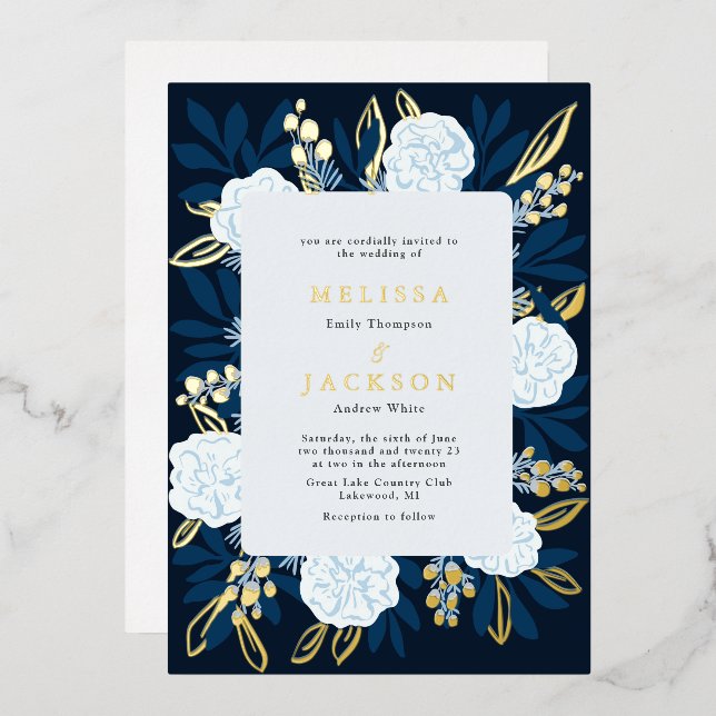 Aluminium Invitation de mariage en papier crémeux avec roses (Recto/Verso)