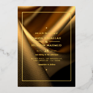 Aluminium Invitation de mariage en tissu doré avec feuille d
