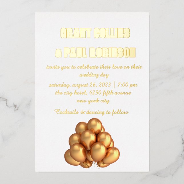 Aluminium Invitation de mariage en typographie dorée avec fe (Recto)