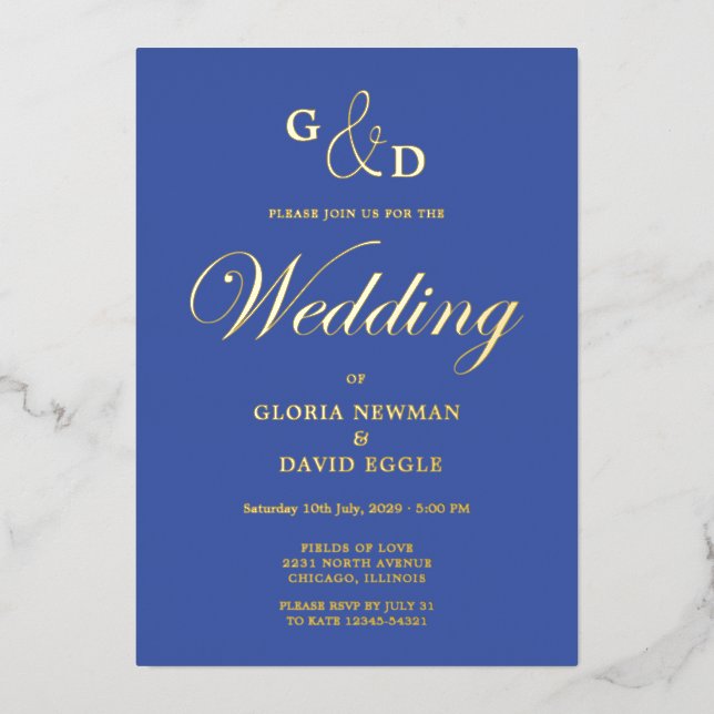 Aluminium Invitation de mariage en véritable feuille d'or bl (Recto)