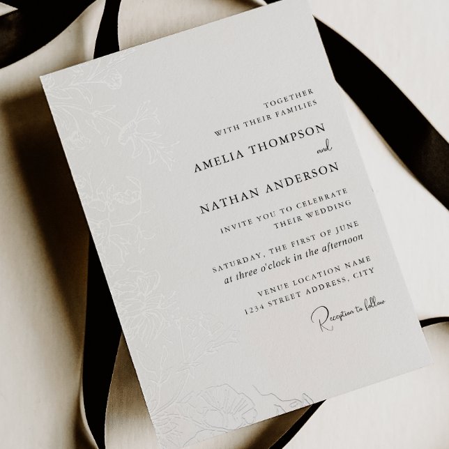 Aluminium Invitation de mariage florale argentée en papier d (Créateur téléchargé)
