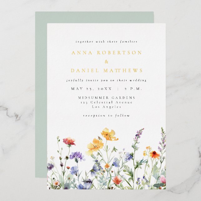 Aluminium Invitation de mariage florale brillante en feuille (Recto/Verso)