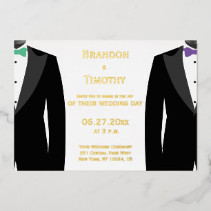 Aluminium Invitation de mariage gay en véritable papier d'or