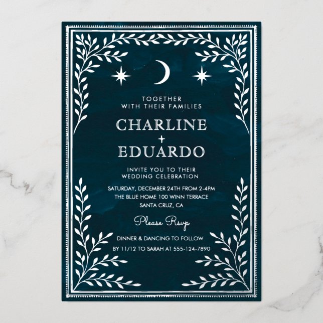 Aluminium Invitation de mariage gothique en feuille d'argent (Recto)