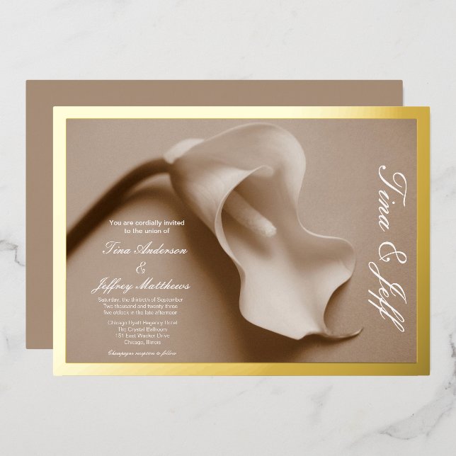 Aluminium invitation de mariage lys calla en feuille métalli (Recto/Verso)