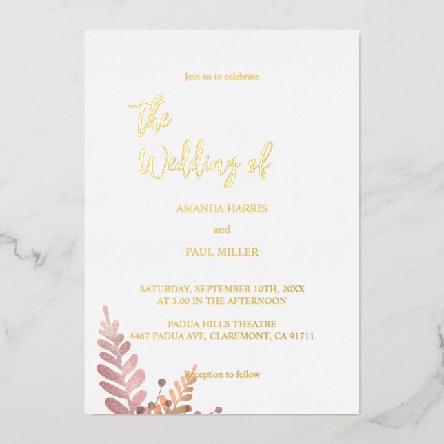 Aluminium Invitation de mariage Minimal Floral Rustique en f (Recto)