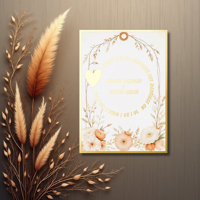 Aluminium Invitation de mariage rustique en or botanique Lux (Créateur téléchargé)