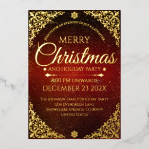 Aluminium Invitation de Noël élégante en or rouge et velours