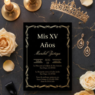 Aluminium Invitation de Quinceanera à cadre en or noir