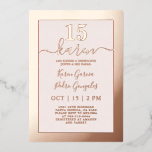 Aluminium Invitation de Quinceañera en véritable rose gold à