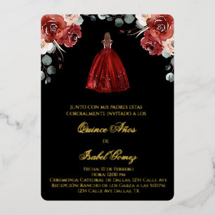 Aluminium Invitation de quinceañera silhouette rouge en feui