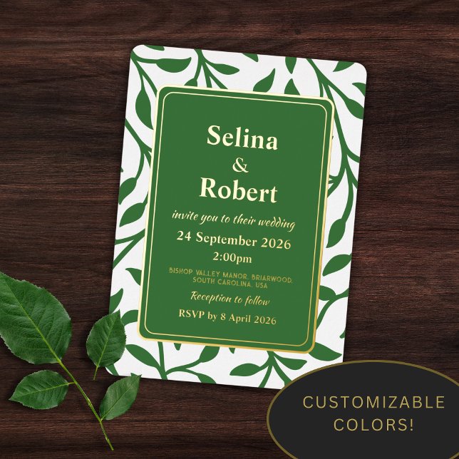 Aluminium Invitation élégante avec feuilles en feuille d'or (Créateur téléchargé)