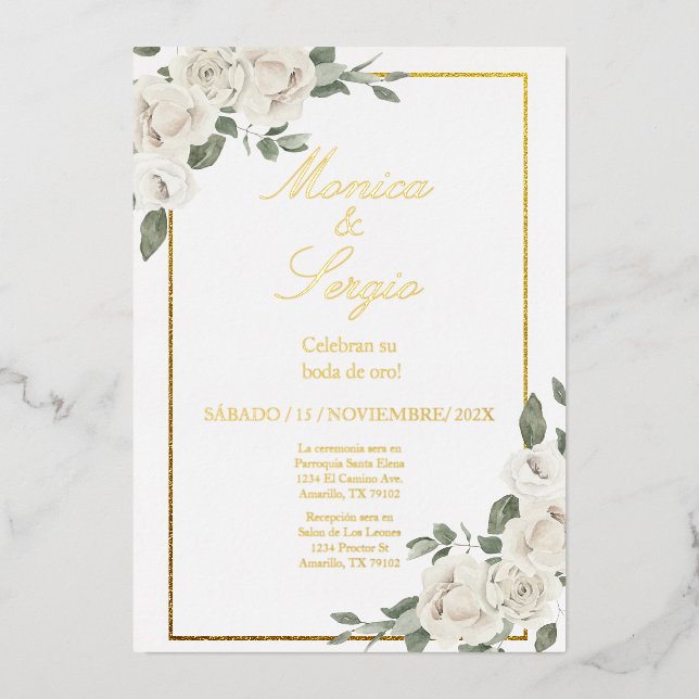 Aluminium Invitation élégante pour 50 ans de mariage en espa (Recto)