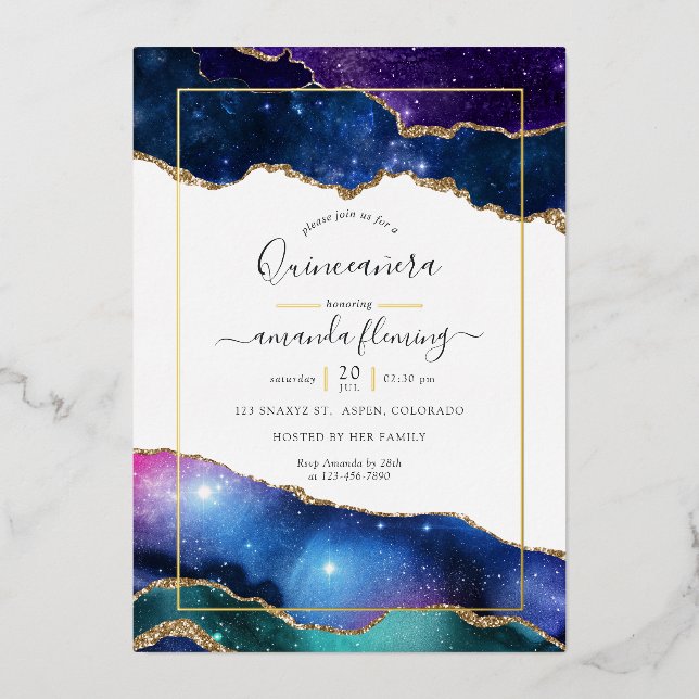 Aluminium Invitation en feuille d'aluminium Galaxy Agate Qui (Recto)