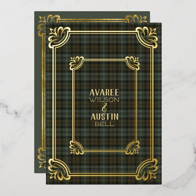 Aluminium Invitation en feuille d'or au tartan vieilli de la (Recto/Verso)