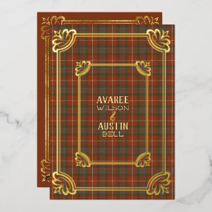 Aluminium Invitation en feuille d'or avec tartan altéré roug