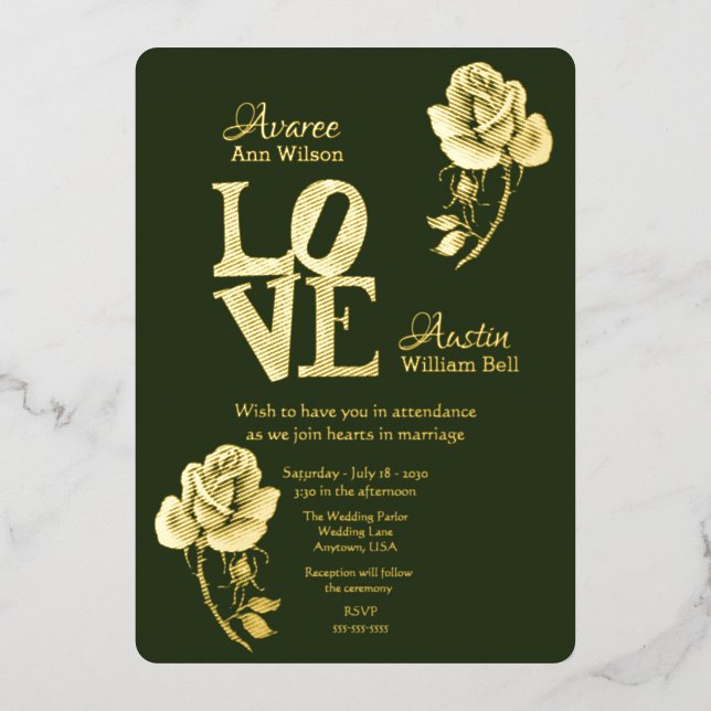 Aluminium Invitation en feuille d'or florale (Recto)