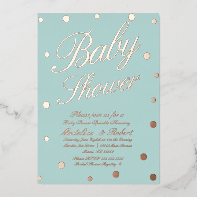 Aluminium Invitation en feuille d'or points dorés pour Baby  (Recto)