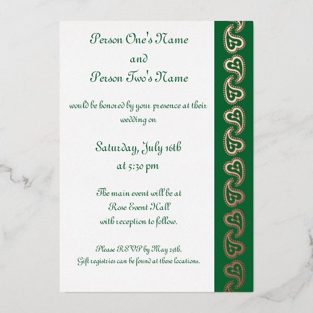 Aluminium Invitation en feuille verte avec des coeurs doux d (Recto)