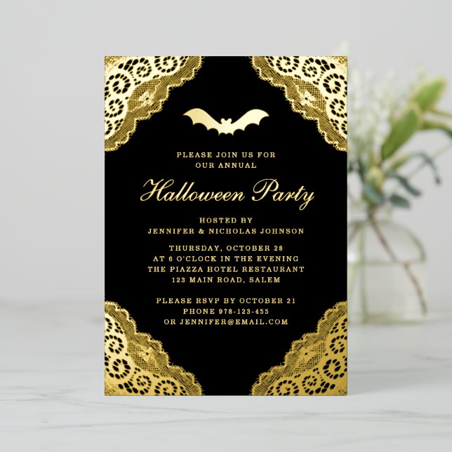 Aluminium Invitation en noir gothique damassé avec feuille d (Debout devant)