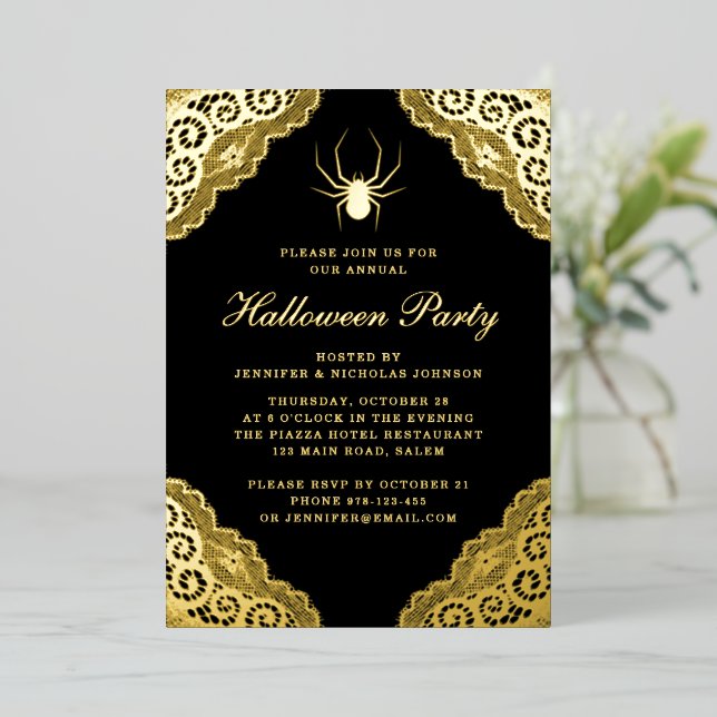 Aluminium Invitation en noir gothique damassé avec feuille d (Debout devant)