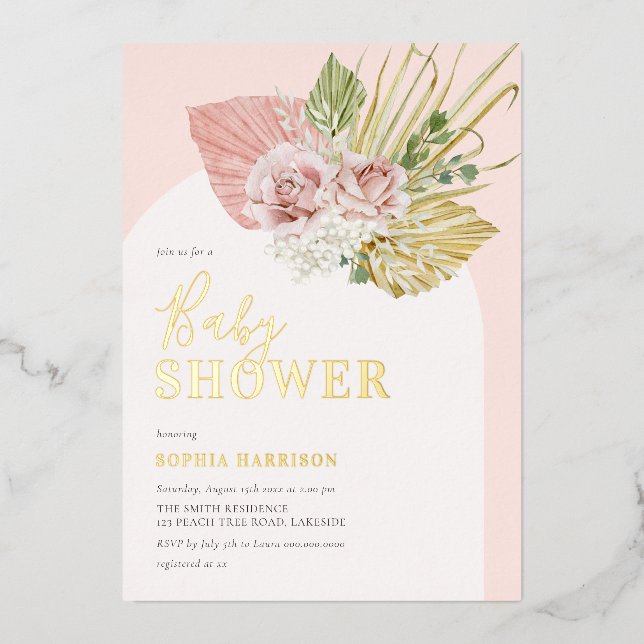 Aluminium Invitation en véritable feuille d'or rose Boho Flo (Recto)