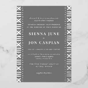 Aluminium Invitation gris bohème avec bordure en feuille d'a