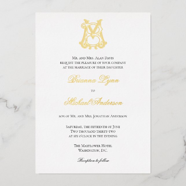 Aluminium Invitation monogramme MB ou BM en feuille métallis (Recto)