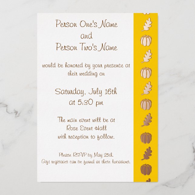 Aluminium Invitation Patch de Citrouille en Feuille Jaune (Recto)
