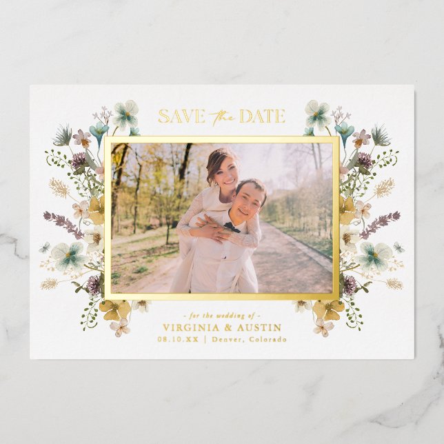 Aluminium Invitation Save The Date en feuille d'or Florale (Recto)