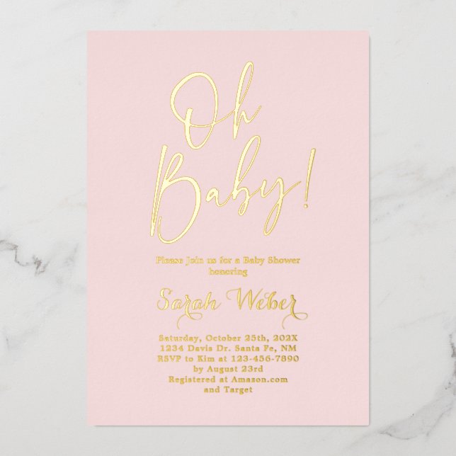 Aluminium Invitation simple en papier métallisé rose blush (Recto)
