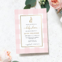 Lapin de Pâques en Vichy Rose Invitation Baby Show