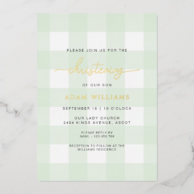 Aluminium Menthe Green En vichy Christening Foil Invitation (Recto)