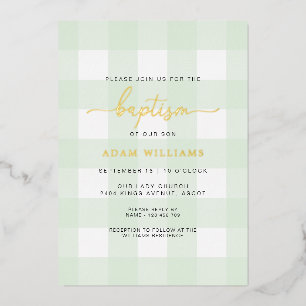Aluminium Mint Green En vichy Baptême Gold Foil Invitation