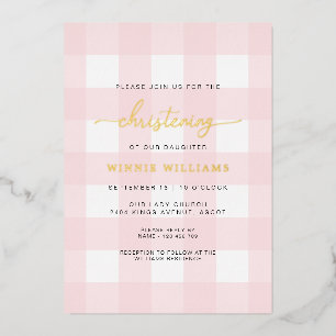 Aluminium Pink En vichy Christening Foil Invitation