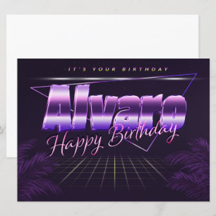 Alvaro Nom Prénom carte rétro lilas Anniversaire