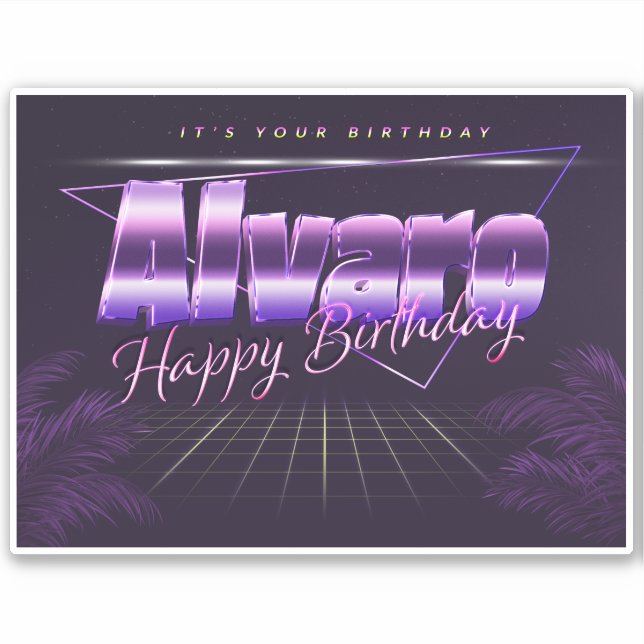 Alvaro prénom sticker rétro violet anniversaire (Devant)