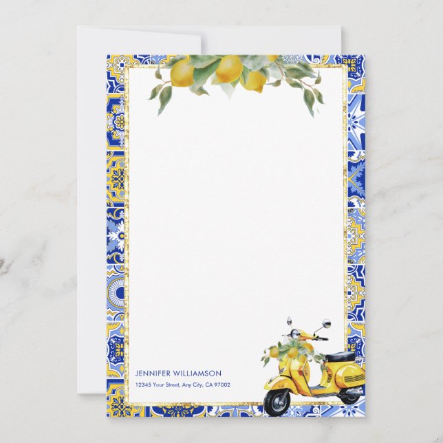 Amalfi Blue Tile Italien Scooter Lemons Carte pour (Devant)