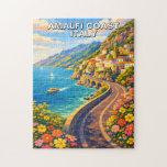Amalfi Coast Italy Riviera Vintage Travel Puzzle<br><div class="desc">Piece together the magic of Italy with this Amalfi Coast jigsaw puzzle. Featuring a detailed, colorful illustration of a winding coastal road and the sparkling Mediterranean, this puzzle offers a rewarding experience for travel fans and puzzle lovers alike. The bright flowers and intricate architecture make it a joyful and engaging...</div>