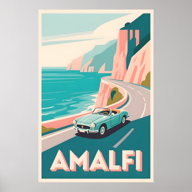 Amalfi Coast Retro Travel : Poster d'Art Vector Pl (Devant)