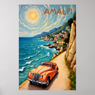 Amalfi Coast Retro Travel : Van Gogh Style Poster