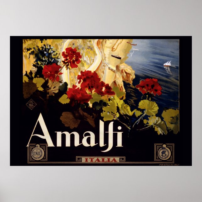 Amalfi Italie Poster de voyage Graphique d'art (Devant)