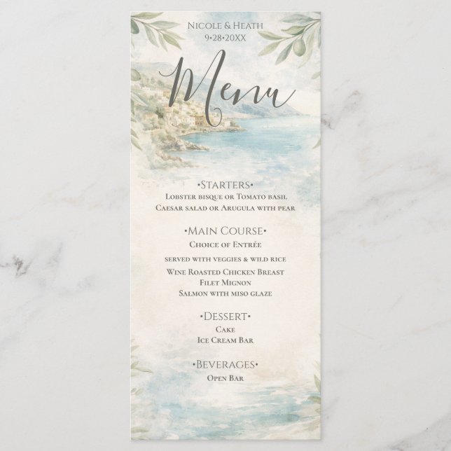 Amalfi Reverie — Menu de mariage sur la côte médit (Devant)