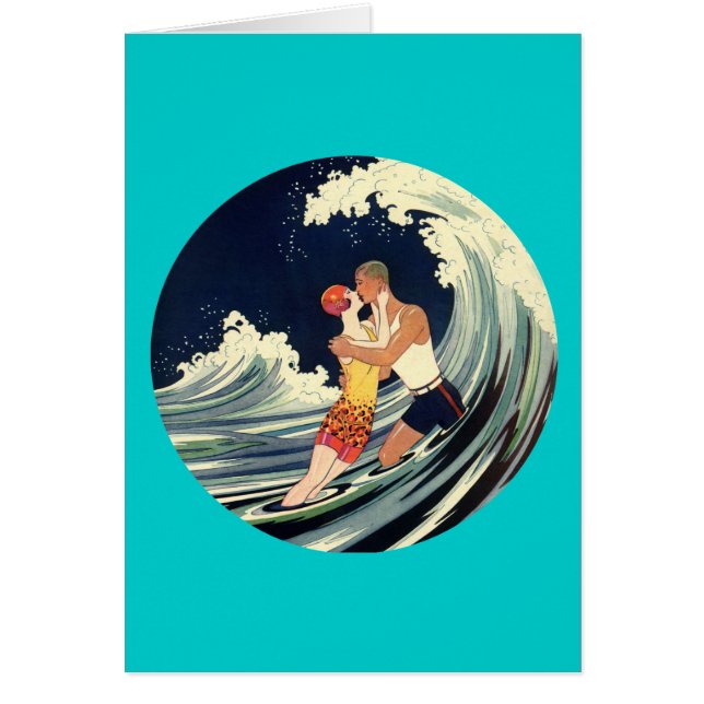 Amants de surfer embrassant l'illustration vintage (Devant)