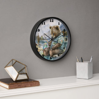 Amateurs de pêche cool avec aquarelle Horloge